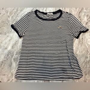 Occasion Black White Striped Rainbow Patch Ribbed Top S M